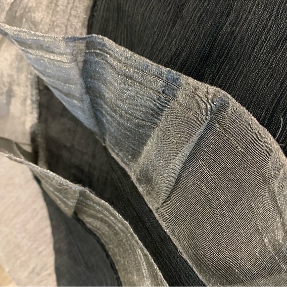 Extra Long black crepe shawl with sparkly silver organza ruffle. 6’ x 2’ - Picture 1 of 4